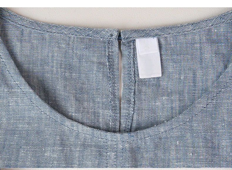 Mid-Length Crew Neck Linen Vest
